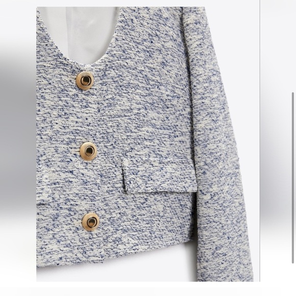 ZARA TEXTURED TWEED BLAZER GOLD BUTTON - Picture 4 of 9